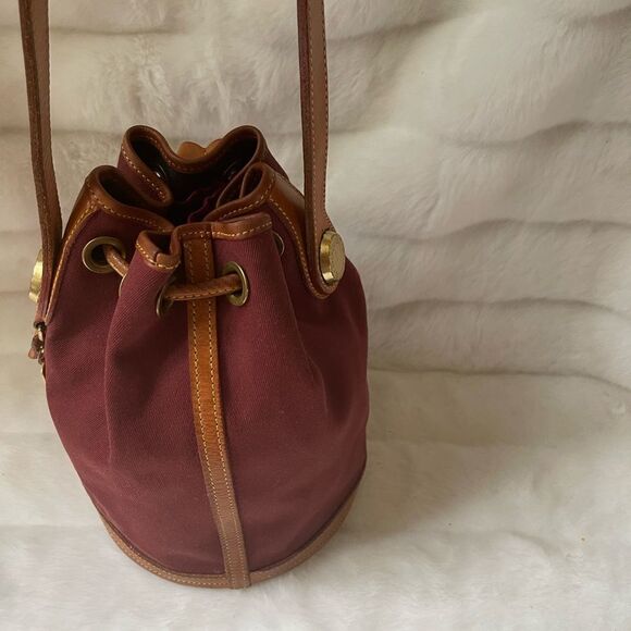 Vintage Dooney&Bourke.Burgundy canvas with brown leather drawstring buck… - Picture 7 of 16
